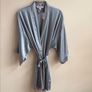 Victoria's Secret Silver Satin Robe M/L NWT